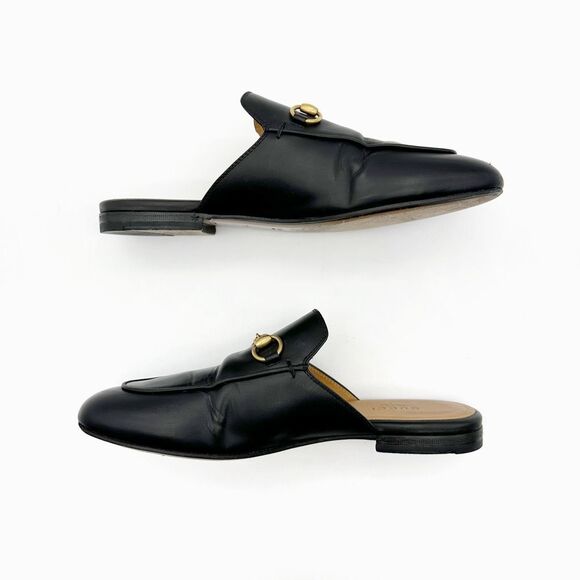 GUCCI Princetown Black Leather Mule Size 37 Horsebit Slip On Loafer - Picture 3 of 11